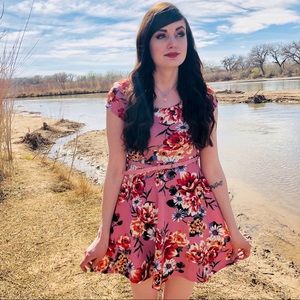 Dusty Rose Floral Print A-Line Dress by Iris